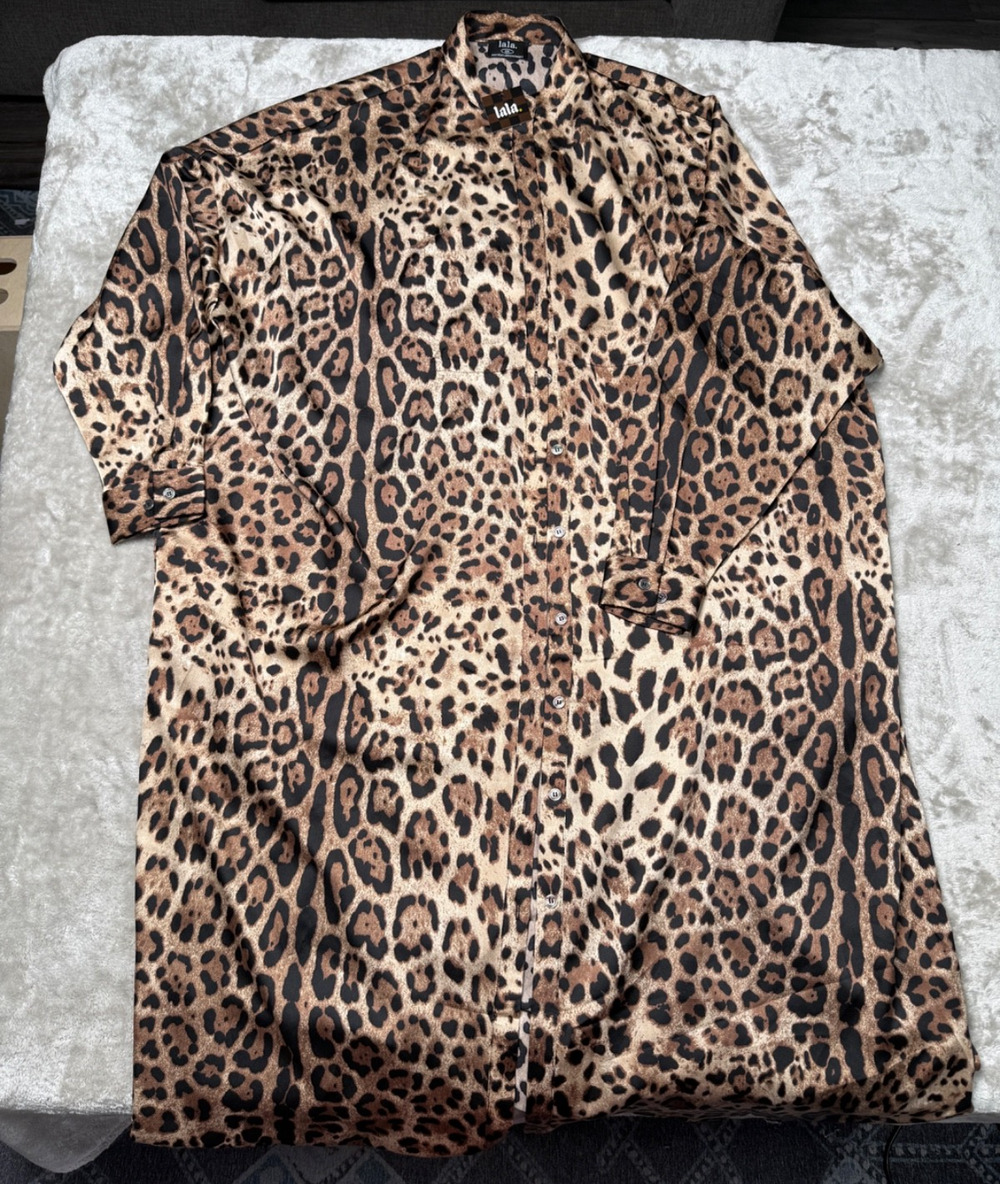 Dressed in LaLa Here Kitty Leopard Satin Duster Dress Womens SM NWT